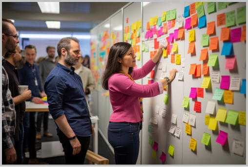 Two stakeholders interacting with notes