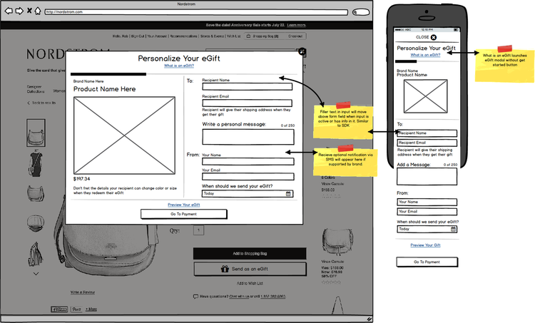 Recipient Wireframe of Purchase