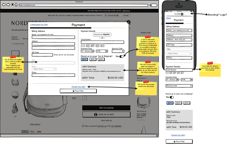 Recipient Wireframe of Checkout